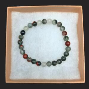 Bloodstone Jasper Gemstone Bracelet Artisan 6mm Beaded Stretch Unisex Boho New